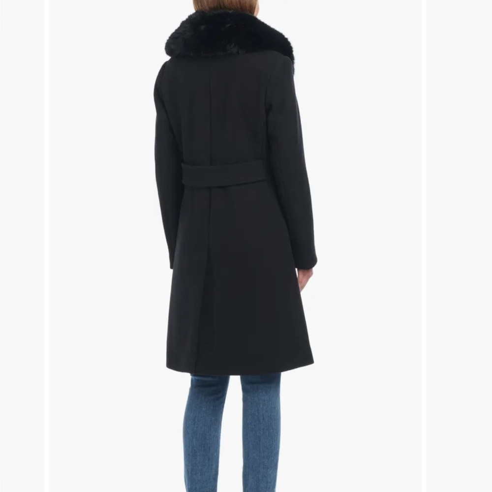 Kate Spade Black wool Fur Collar Coat size large ike new - Picture 4 of 12